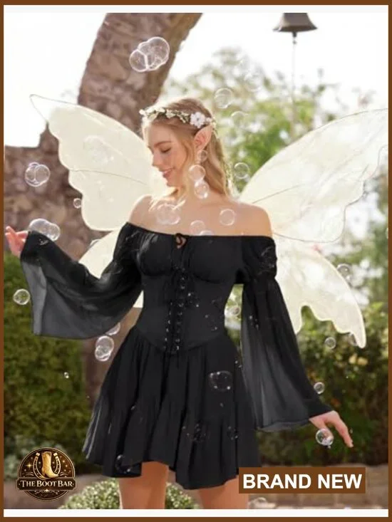 Renaissance Corset Top Off Shoulder Long Sleeve Blouse Slim Fit Polyester - Picture 4 of 7